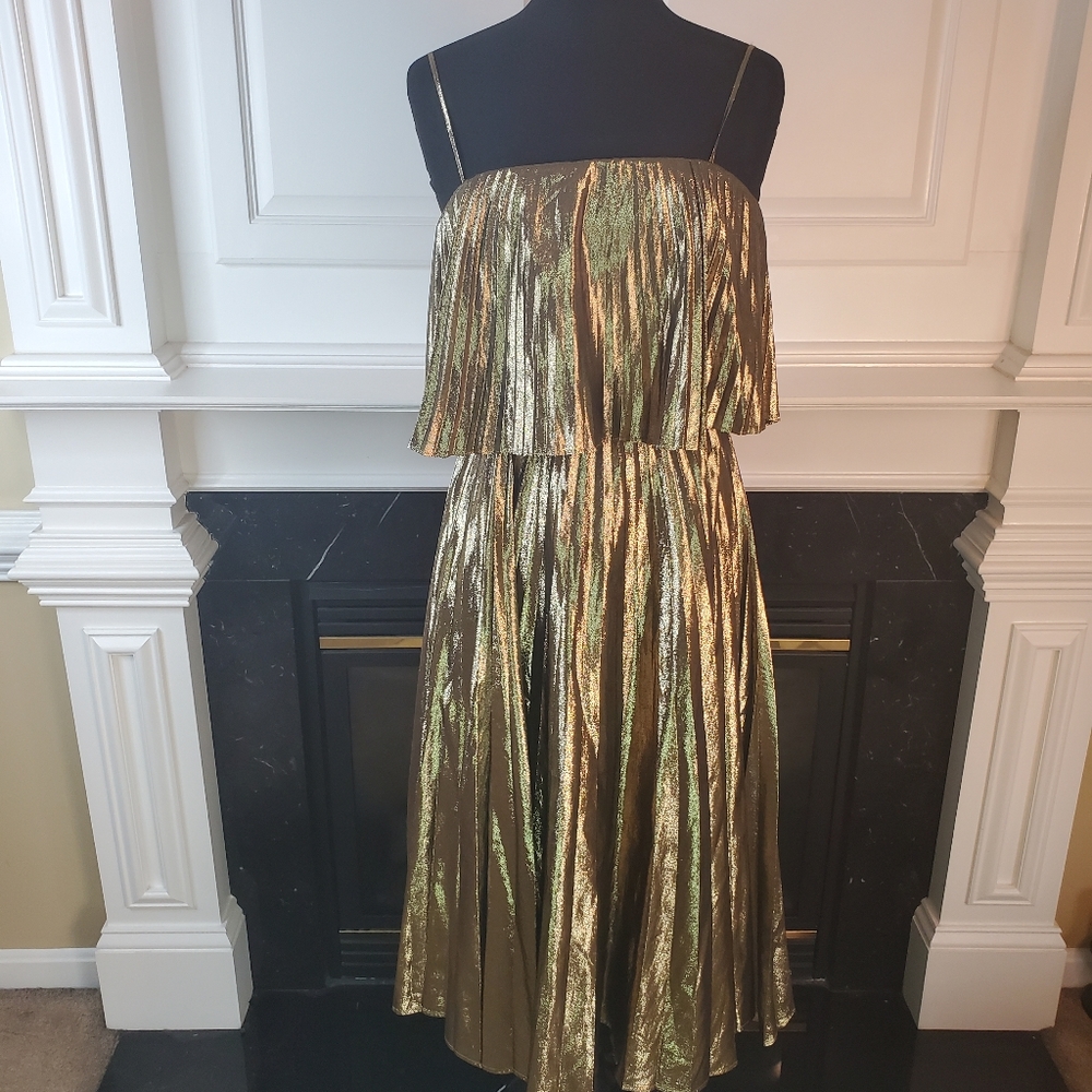 J CREW GOLD PLEATED DRESS